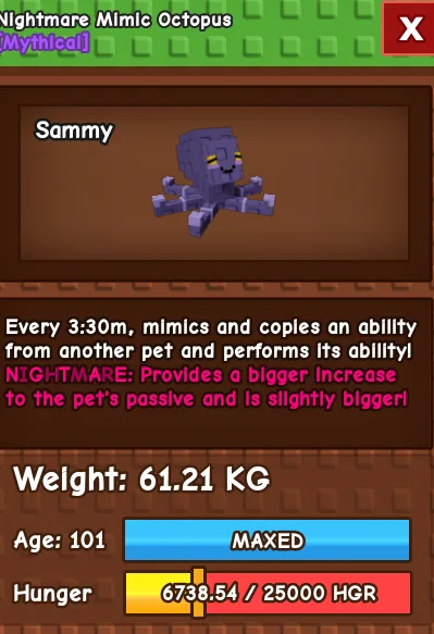 Nightmare Mimic 61.21kg AGE:101 Fast delivery