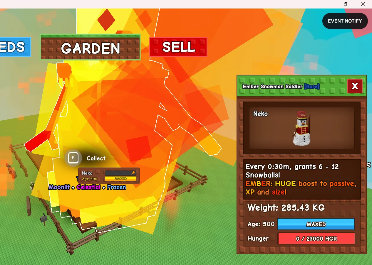 280KG+ EMBER Snowman Soldier Rare // super handsome // Age 500 MAXED // 6-12 Snowballs / 30s // Huge XP + Size Boost