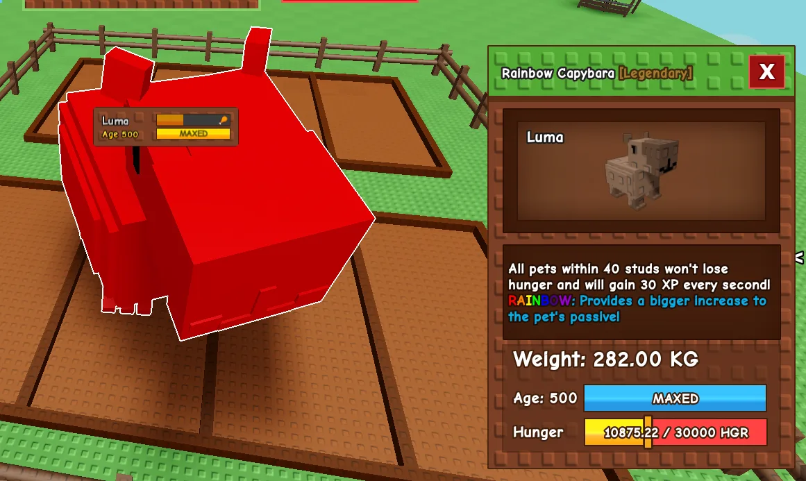 280KG+ Rainbow Capybara Legendary // super handsome // Age 500 MAXED // Hunger Shield + 30 XP/s