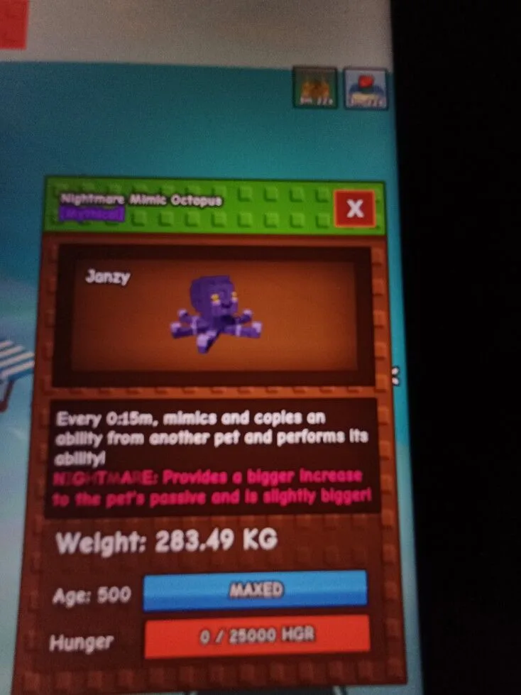 Nightmare titanic mimic octopus level 500 280 kg 15 sec