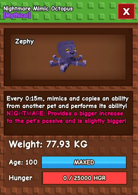 Titanic / Huge NIGHTMARE Mimic Octopus - 77.93 KG (Age 100) 0:15m cooldown — Account account