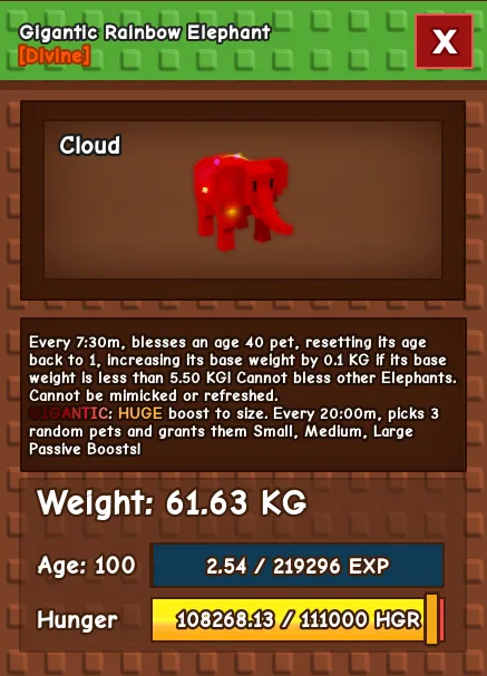 Huge 61.63KG Age 100 Rainbow/RBH Elephant — Account account