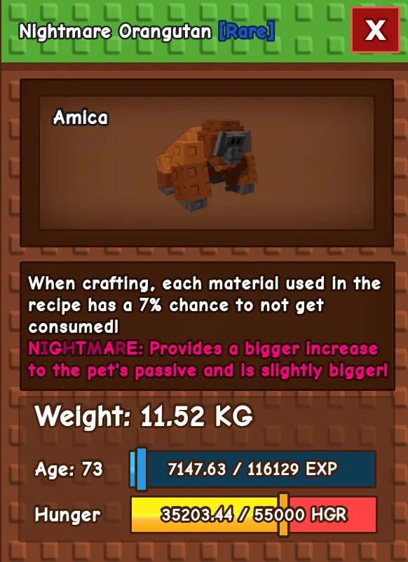 Nightmare Orangutan Rare 11KG 73 AGE