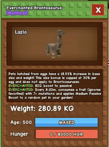 HUGE BRONTOSAURUS 280 KG + EVERCHANTED LEVEL 500 RBL Grow A Garden