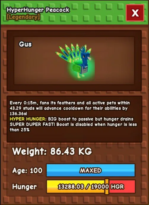 HyperHunger Peacock 86.43KG (15s)