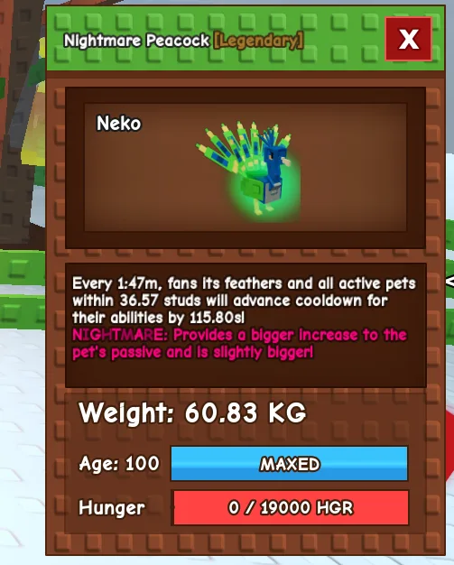 Huge Nightmare Peacock 60.83kg