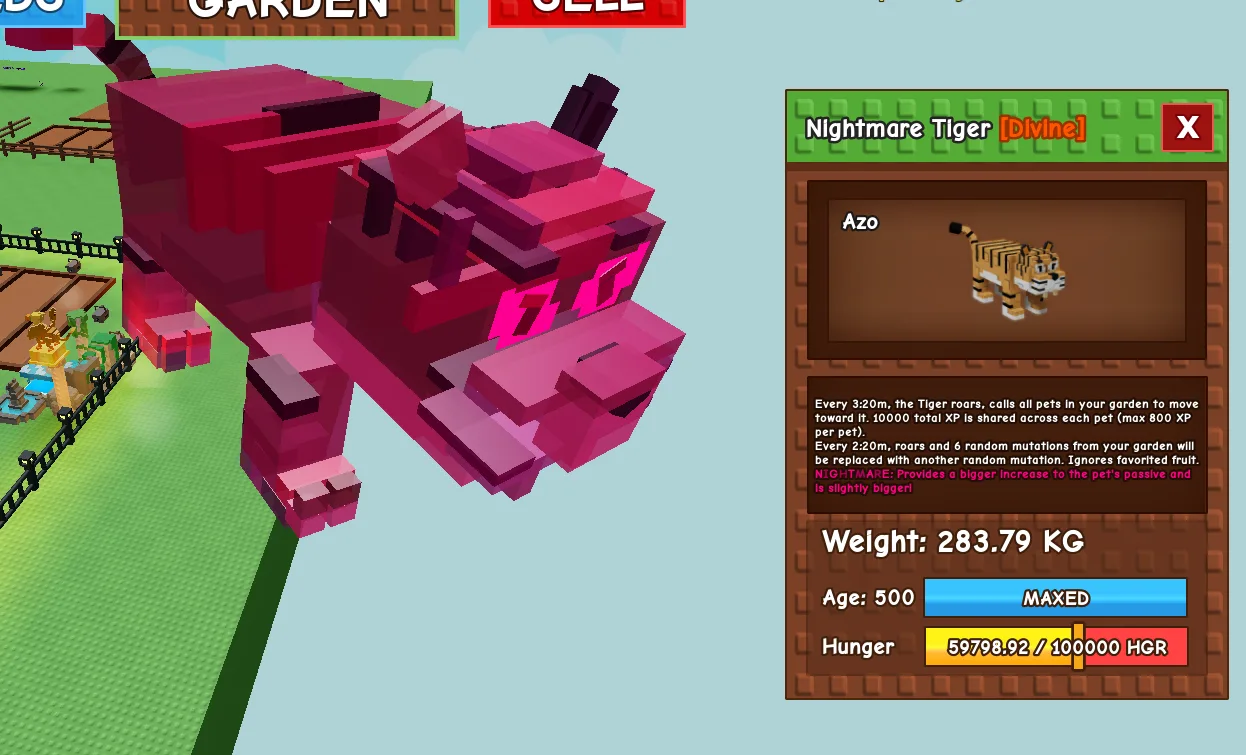 280KG+ Nightmare Tiger Divine // super handsome // Age 500 MAXED // 10K XP Roar + Mutation Control//not yeti//i run out of tag others limitation