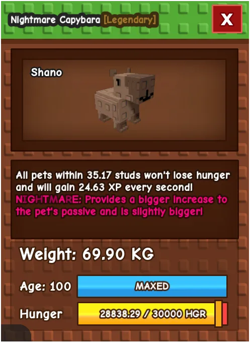 Nightmare Huge Capybara 69.90KG Age 100 Gag Pet Instant Delivery