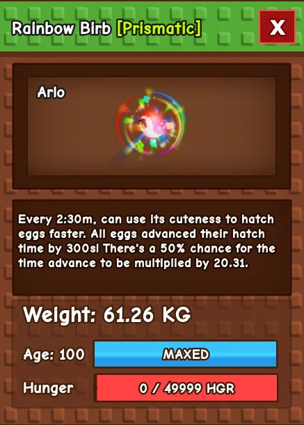Huge Rainbow Birb 61KG ( Rainbow Hatched )