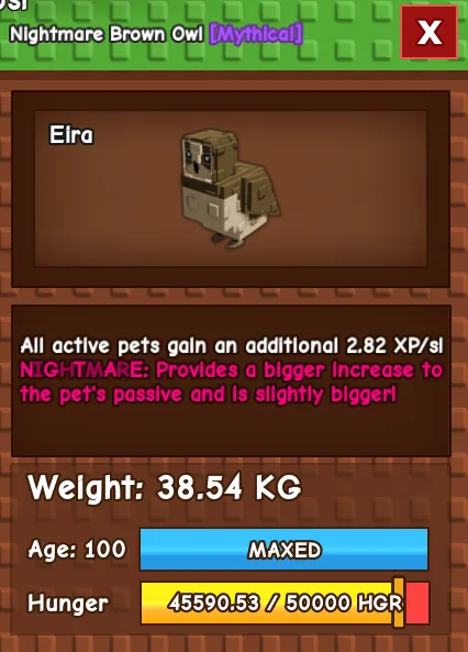 CHEAP 38kg Nightmare Brown Owl!! level 100