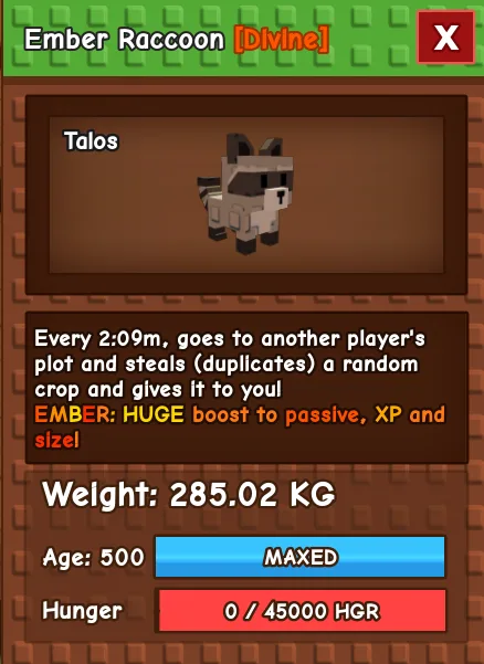 Ember Raccoon 280 KG Age 500 instant delivery titanic raccoon 280kg huge raccoon 280kg
