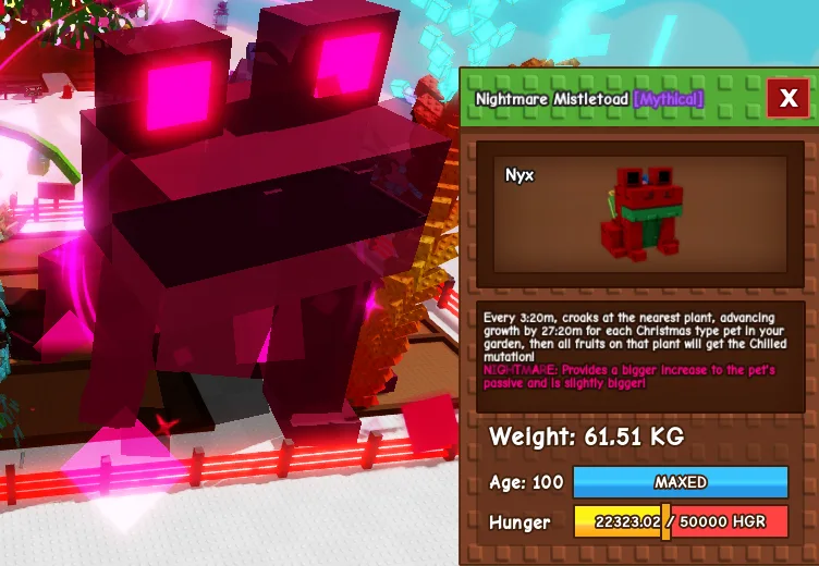 Nightmare Titanic Huge MistleToad 61Kg+ Age 100 Christmast Event Pet