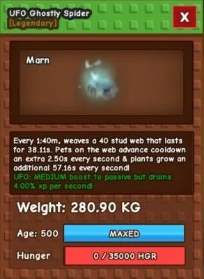 280KG+ Ghostly Spider Max Age 500 - GHS