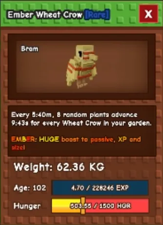 62.36kg Age 102 Ember Wheat Crow