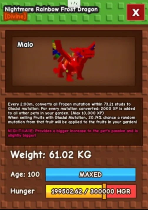 HUGE RAINBOW FROST DRAGON NM / VENOM / EVER 60KG-61KG AGE 100