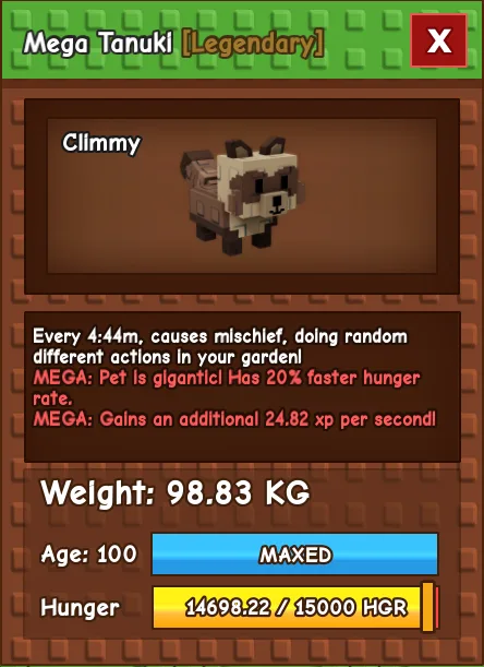 GODLY TITANIC COLOSSAL MEGA TANUKI 98.83 KG Age 100 MAX — Account account