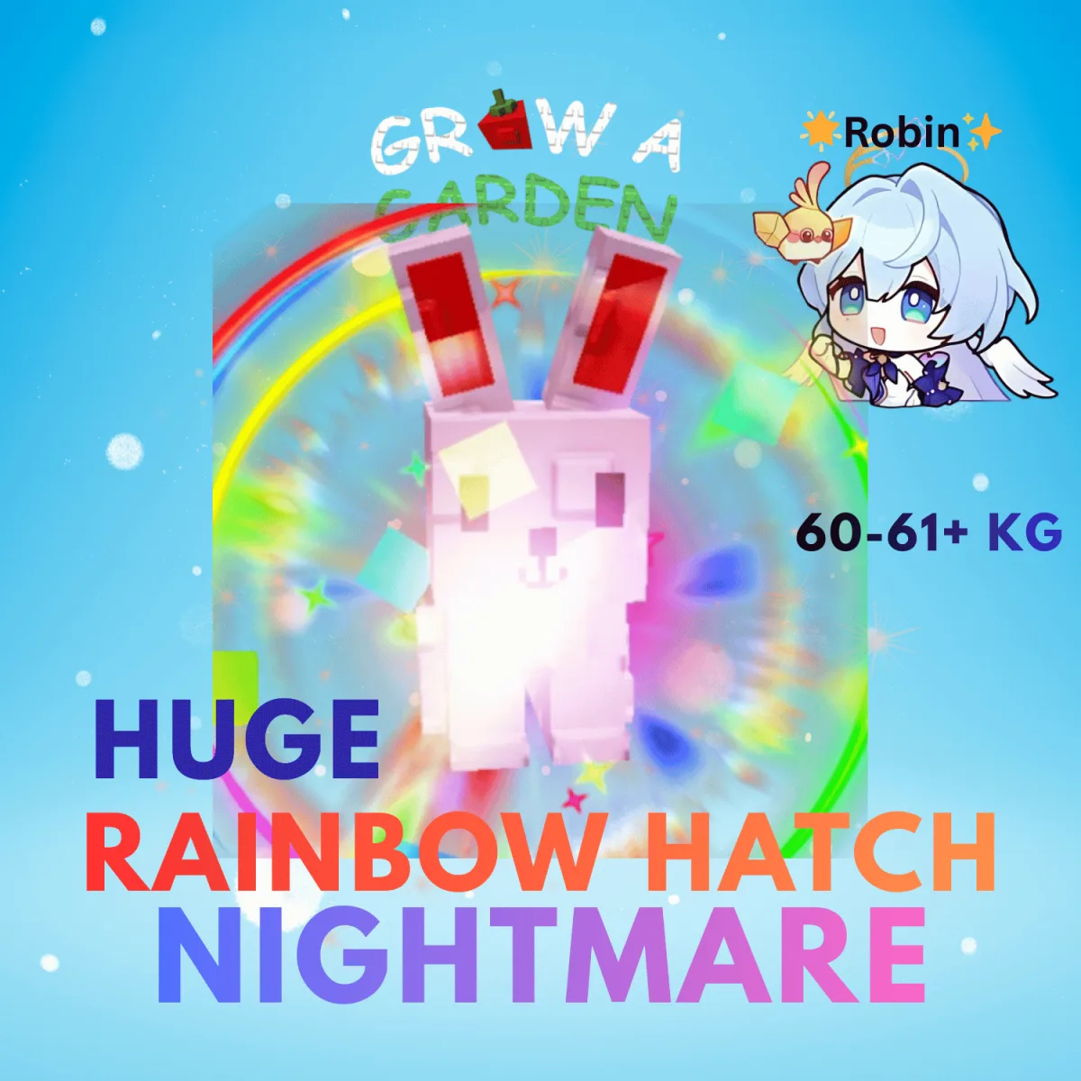 HUGE Nightmare Rainbow Hatch Pink Bunny - 5S CD - 60-61+KG - Grow a Garden — Account account
