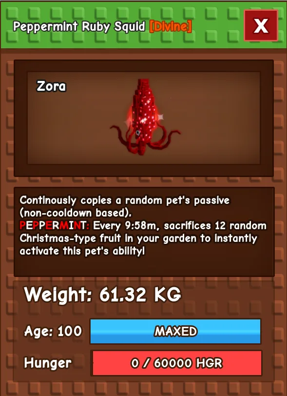 HUGE Peppermint Ruby Squid 61.32KG Age 100 Exact Unit Insta-Delivery l