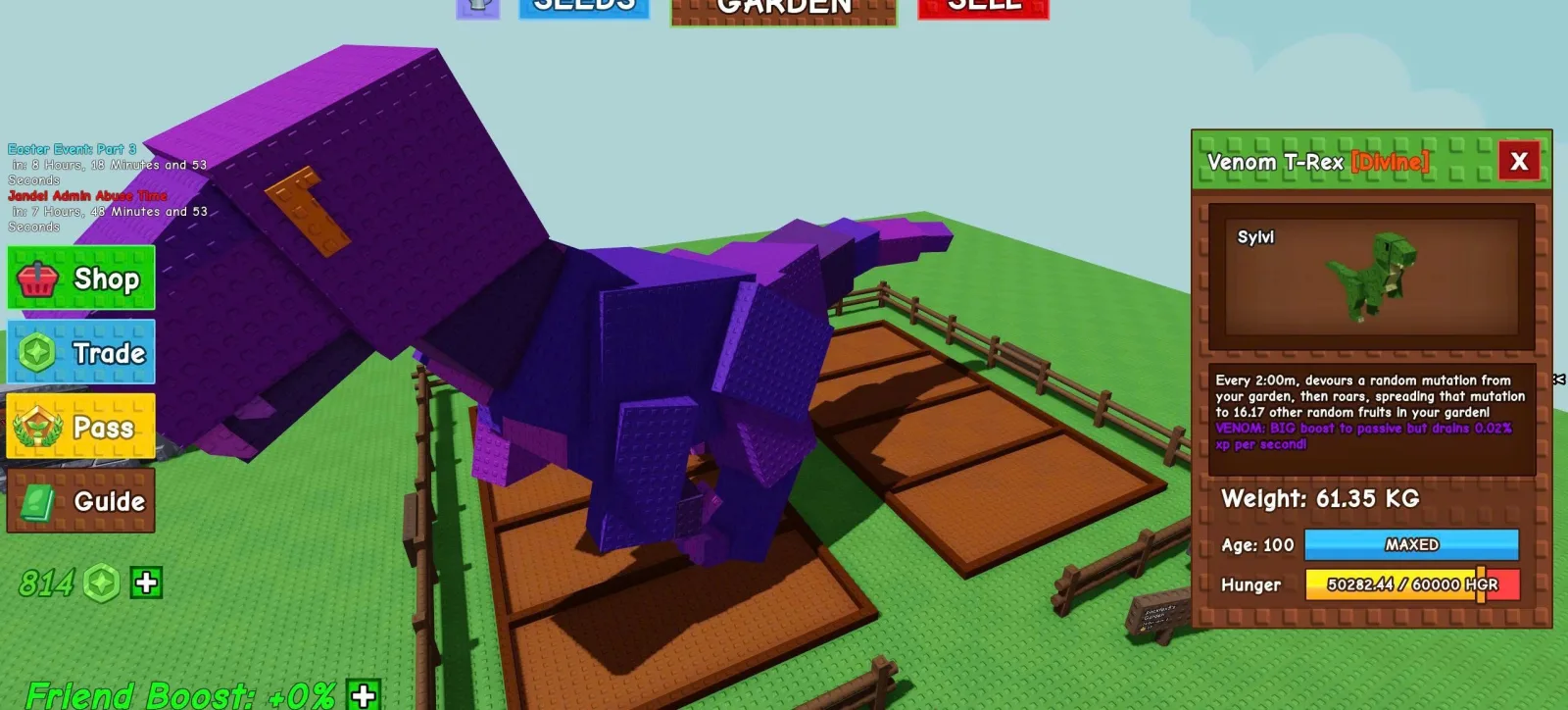 Pet - Divine - Huge Venom T-Rex - Level 100 - 61.35KG - Fast Delivery