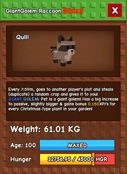 60KG - 61KG GIANTGOLEM RACCOON — Account account