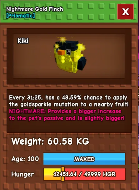 HUGE 60KG+ GOLD FINCH NIGHTMARE MUTATION — Account account