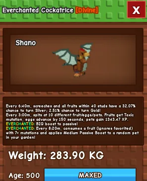 Everchanted Cockatrice (280kg+, Base 6kg+)