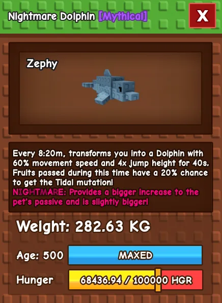 Nightmare Dolphin 280 KG Age 500 instant delivery titanic dolphin 280kg huge dolphin 280 kg nightmare mutation dolphin