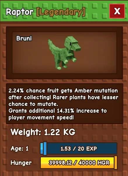 Raptor LEGENDARY Age 1 1.22KG