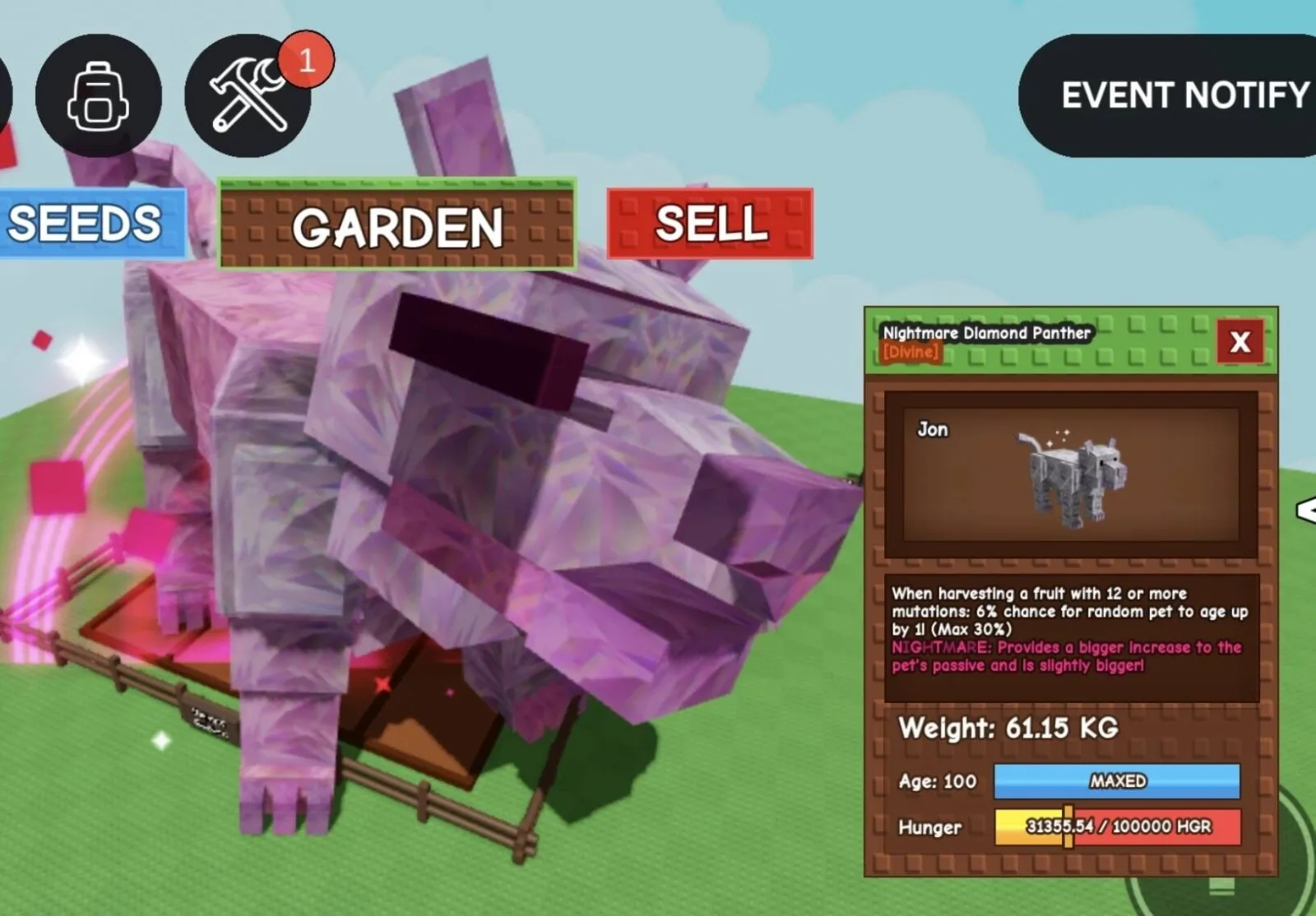Huge NIGHTMARE Diamond Panther - 61.15 KG (Age 100)
