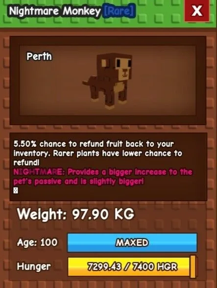 Godly Monkey (97.90 KG MAX AGE) REFUNDS FRUIT WHEN SELLING IT TO SHOP! EASY SHECKLES FARMING! — Account account