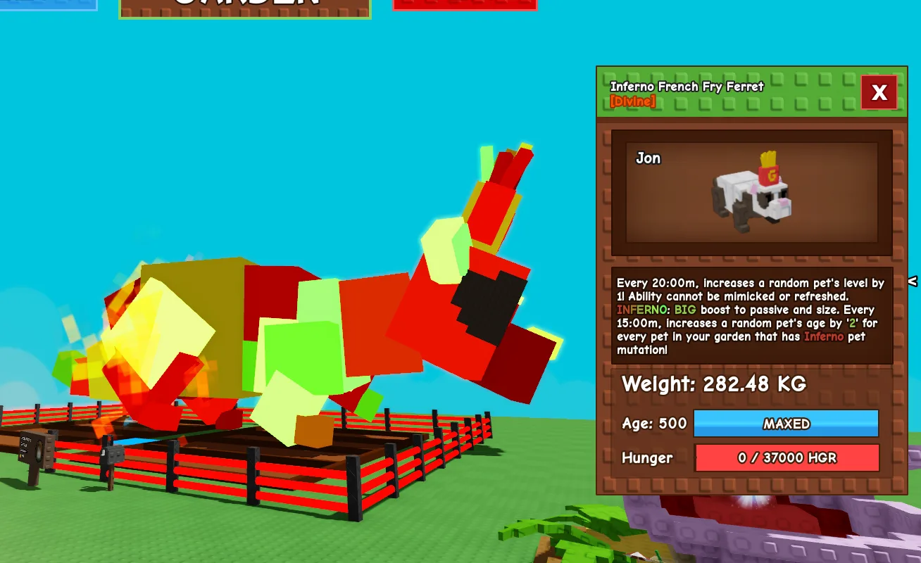 280 KG+ INFERNO FFF FRENCH FRY FERRET MAX PASSIVE 20m CD MAX AGE LEVEL 500 HUGE TITANIC
