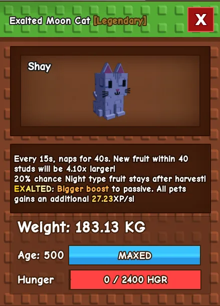 CHEAP 183kg Exalted Moon Cat! Max stats + 15 second cooldown! Fast Delivery
