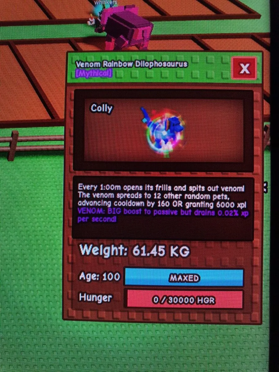 HUGE VENOM RAINBOW HATCHED DILOPHOSAURUS 60-61 KG AGE 100 WITHOUT TOY MAX ABILITY GROW A GARDEN