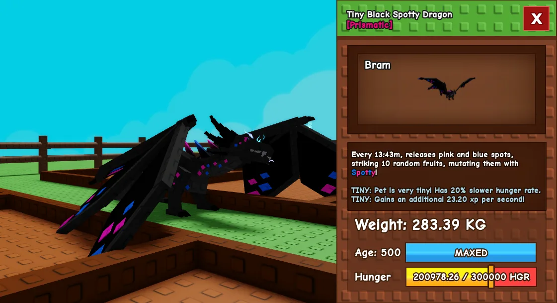 283.39kg Tiny Black Spotty Dragon Cute Farming
