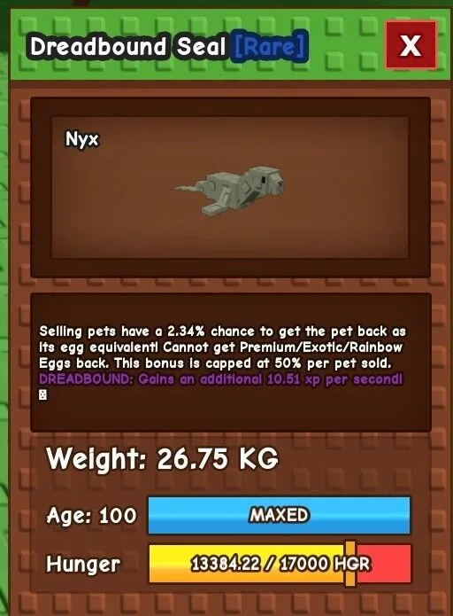 DREADBOUND SEAL AGE 100 26.75KG GAG PET INSTANT DELIVERY — Account account