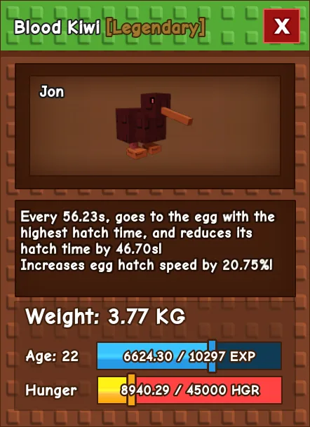 Blood Kiwi LEGENDARY Age 22 3.77KG