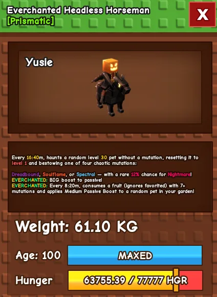 60KG - 61KG HEADLESS HORSEMAN NIGHTMARE / EVERCHANTED / VENOM! — Account account