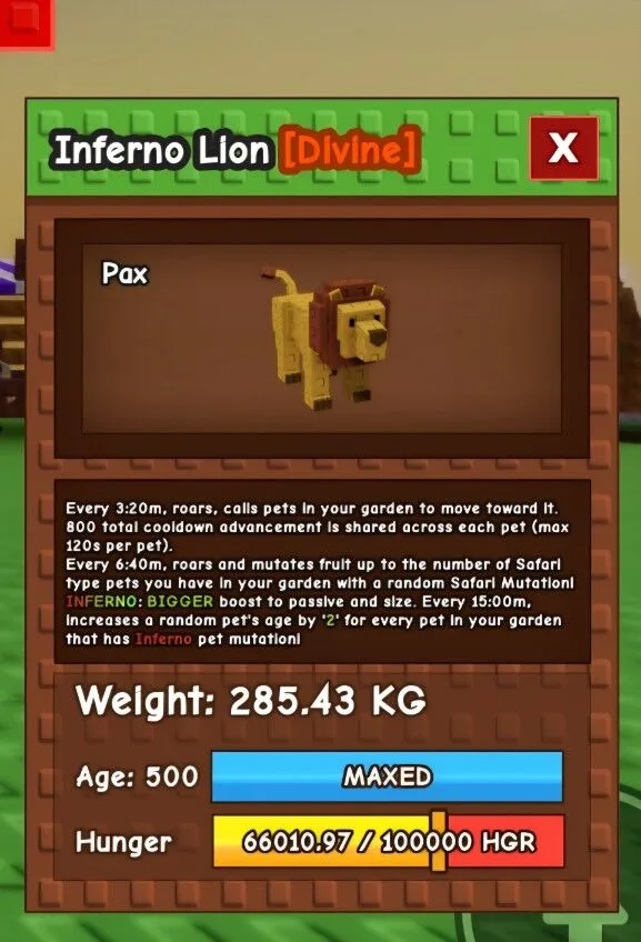 Inferno Lion (3:20m 280KG AGE 500)