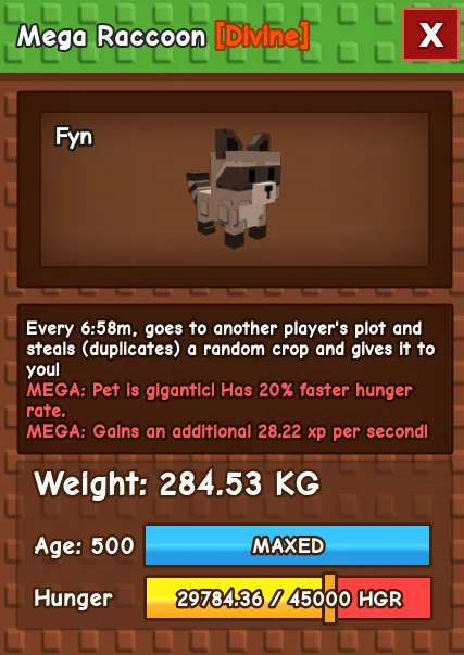 Mega Raccoon 280 KG Age 500 instant delivery mega mutation raccoon huge raccoon 280kg titanic raccoon 280KG mega mutation raccoon pet