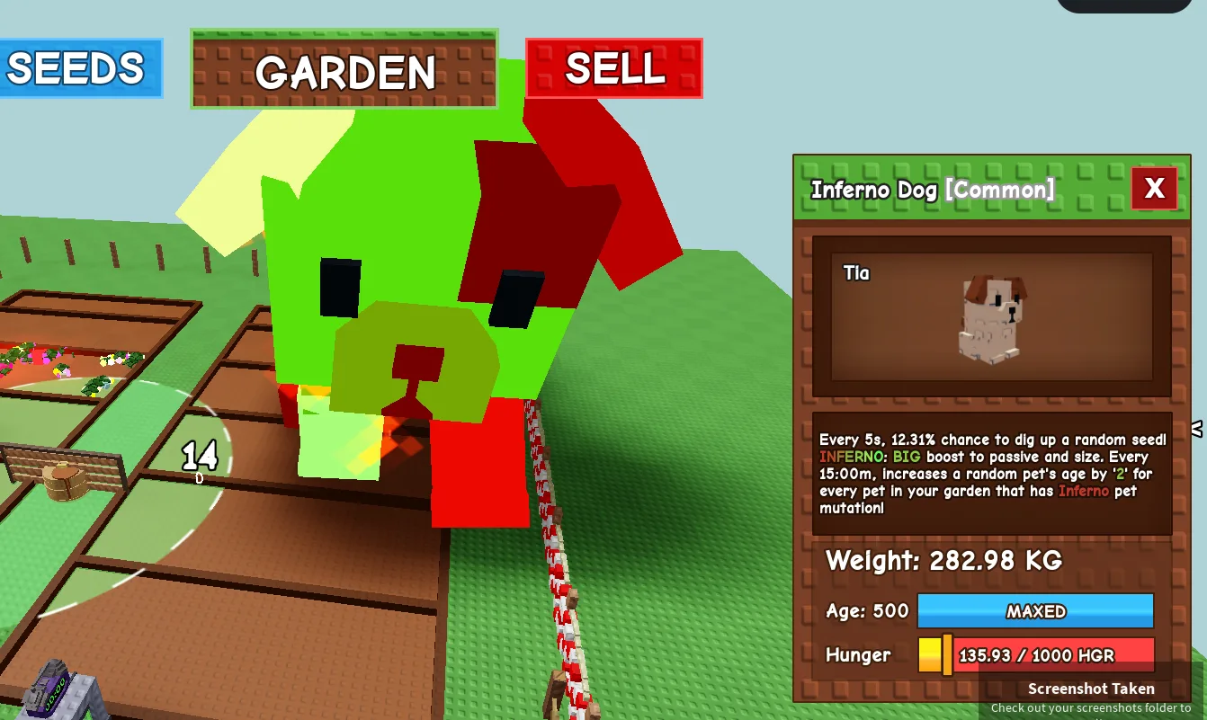 282KG+ INFERNO Dog Common // super handsome // Age 500 MAXED // Seed Digger + Pet Age Boost // Strong Passive//not peacock//i run out of tag others