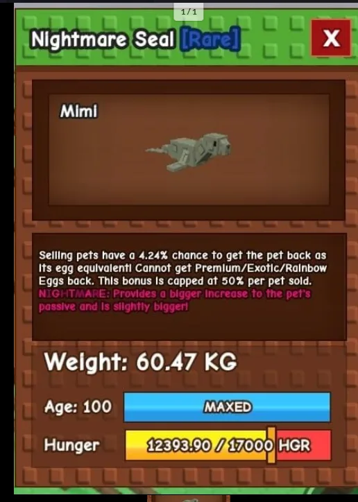 NIGHTMARE HUGE SEAL 60KG/61KG AGE 100 TITANIC SEAL TITAN SEAL NIGHTMARE SEAL SEAL 60 KG — Account account