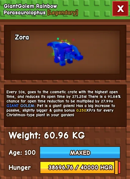 60KG - 61KG GIANTGOLEM RAINBOW PARASAUROLOPHUS — Account account