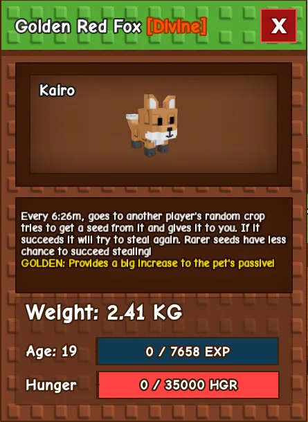 Golden Red Fox DIVINE Age 19 2.41KG