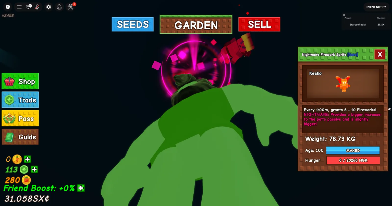 HUGE NIGHTMARE FIREWORK SPRITE ! 78.73 KG AGE 100 SUPER BIG!! (Actual Pic) Grow a Garden Fast Delivery! (FOR COLLECTORS)