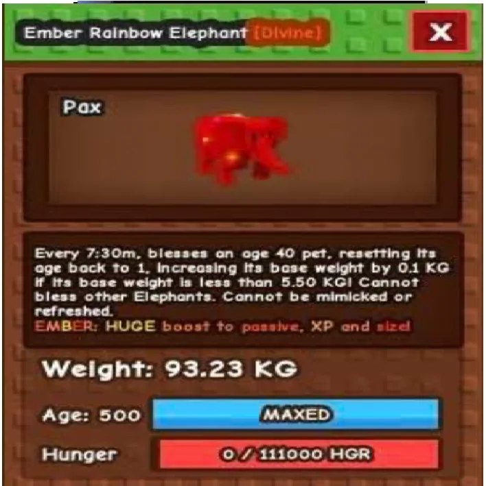 EMBER RAINBOW ELEPHANT 90KG ++