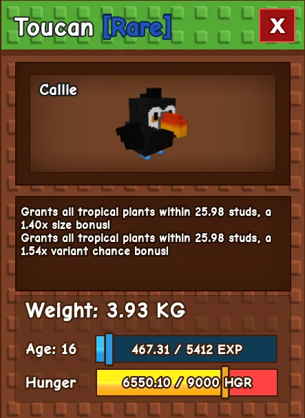 Toucan RARE Age 16 3.93KG
