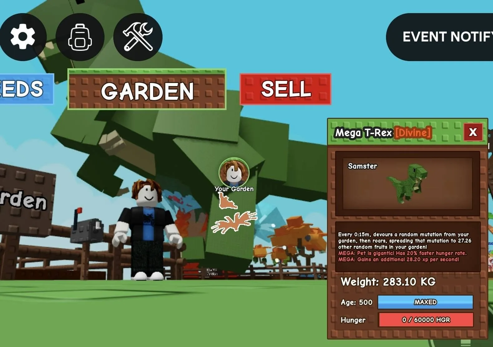 Huge MEGA T-Rex - 283.10 KG (Age 500) 15s Cooldown