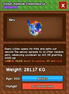 1x EMBER RAINBOW DILO 281.17KG AGE 500 - INSTAN DELIVERY