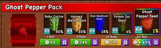 Ghost Pepper Pack 3 Rolls 249 Robux - Grow a Garden 2 — Account account