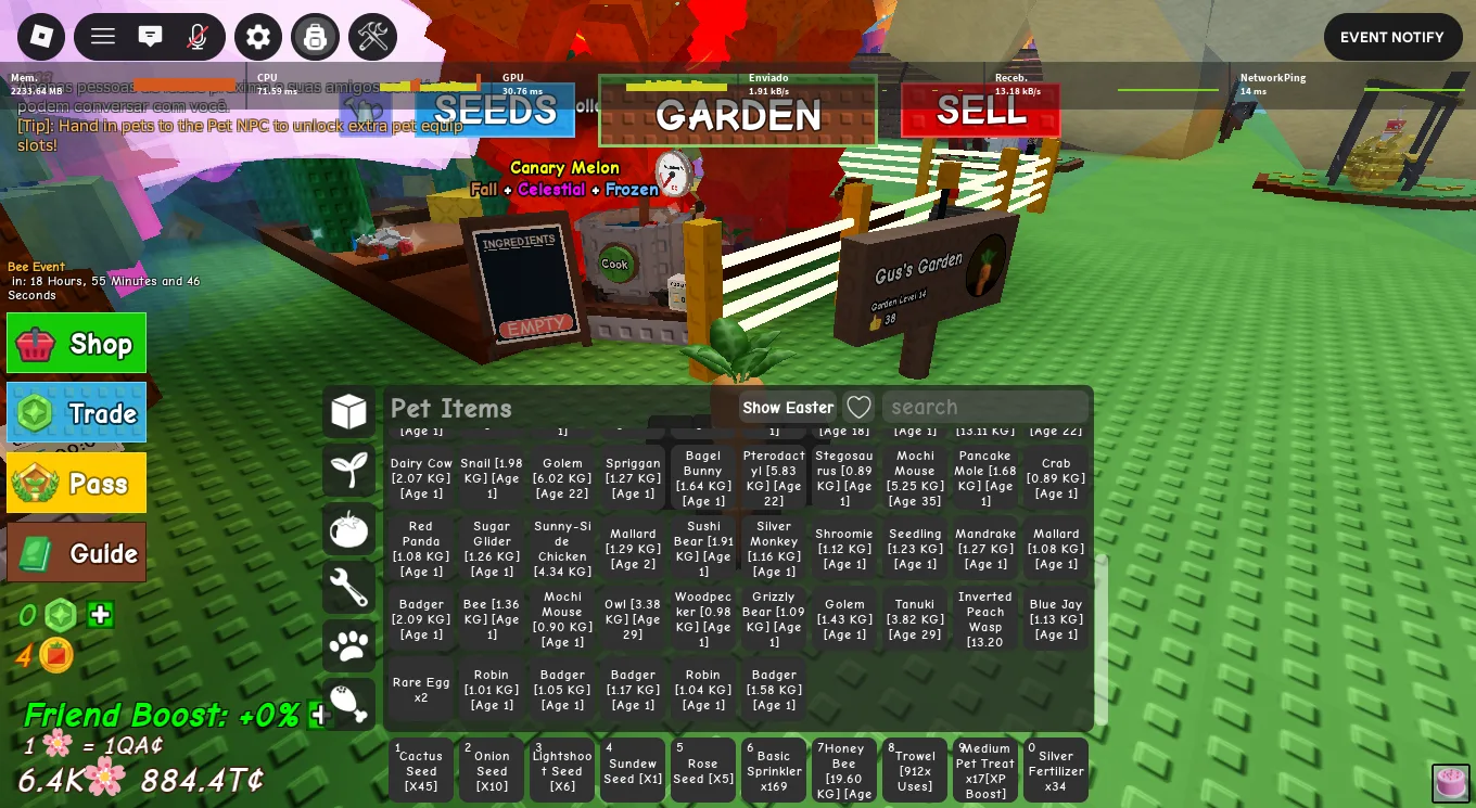 Grow a Garden Full Inventory Stegosaurus, Triceratops, Golem, Spriggan + 35 Pets — Account account